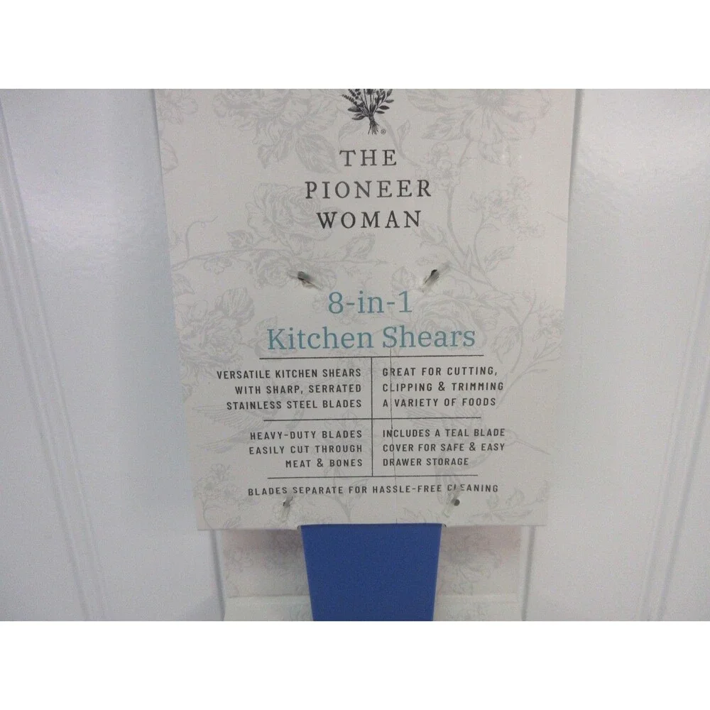 Pioneer Woman Serrated Chef Kitchen Shears 8 in 1 Stainless Steel Blue